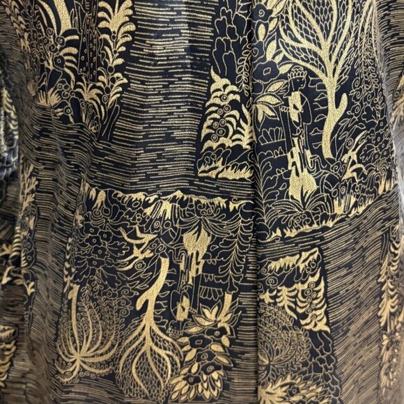 Vintage 1950s Dream Wear House Dress Black and Gold Asian Print Size M/L - Picture 10 of 15